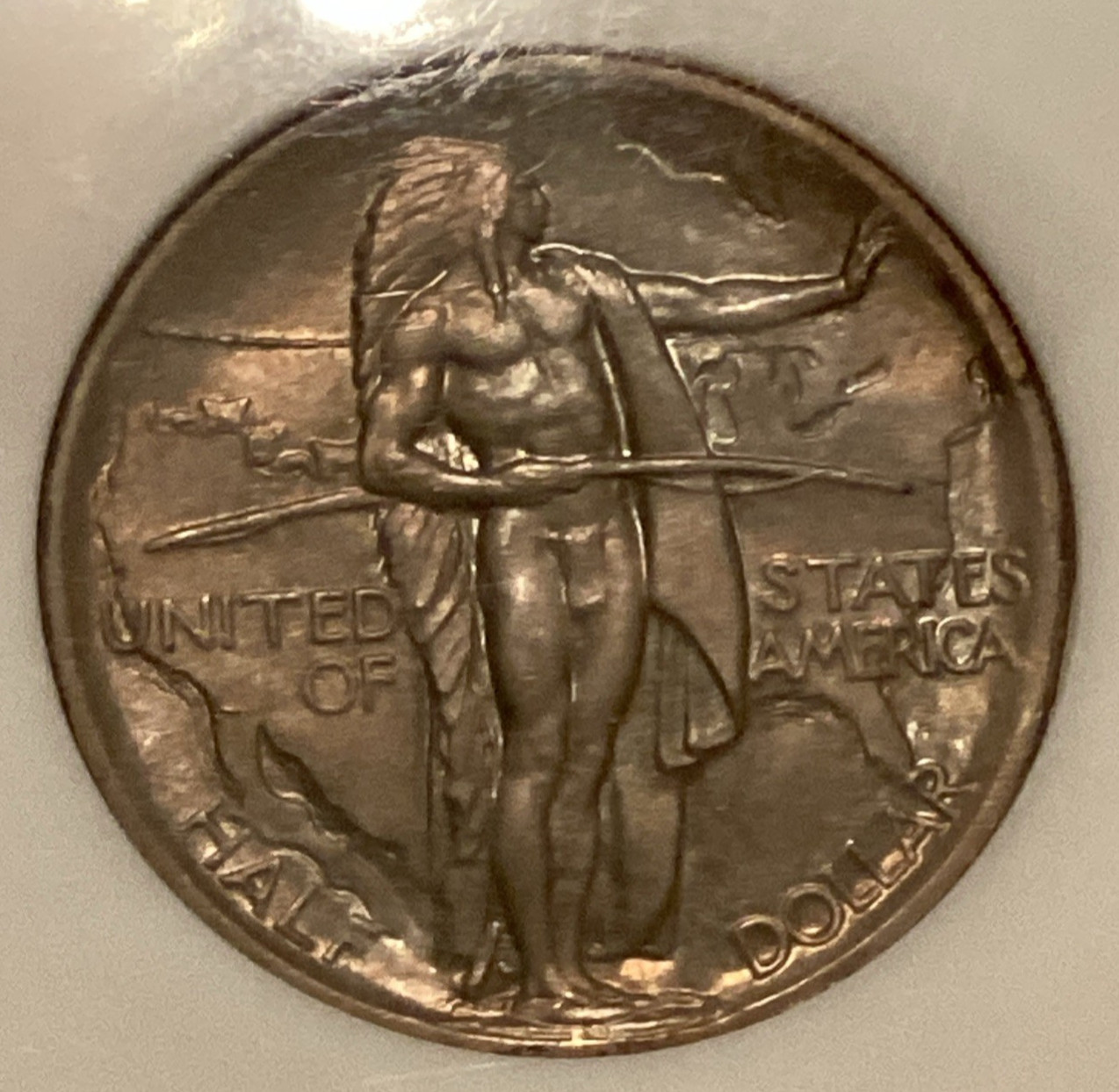 1936 NGC MS 65 OREGON TRAIL Silver Commemorative Toned Coin Fatty Holder