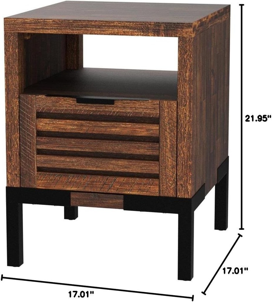 Solid Acacia Wood Nightstand with Drawer Shelf