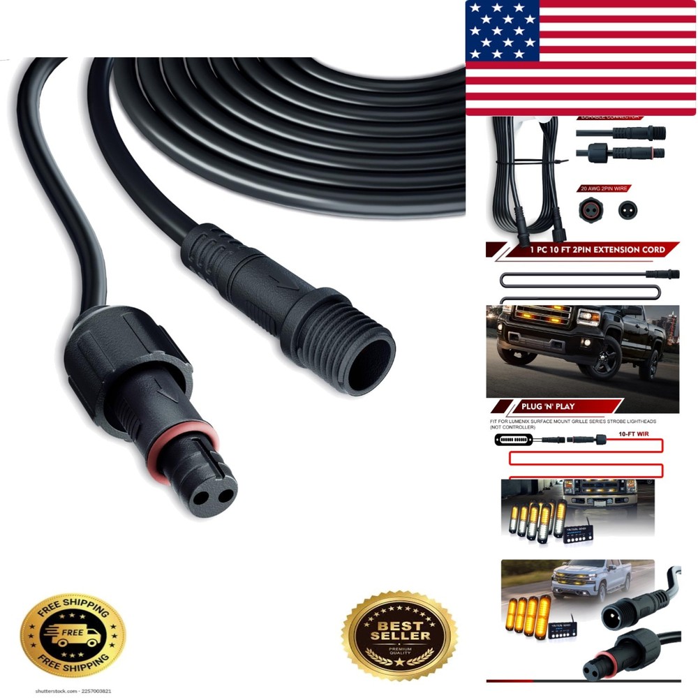 10 FT 2 Pin Extension Cord Cable Wire for Strobe Light Kits