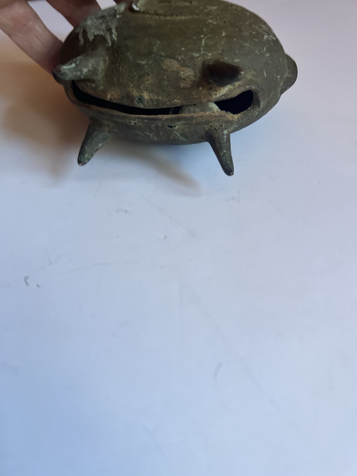 Vintage Oriental Brass Bell Cow Elephant Legs Inscribed