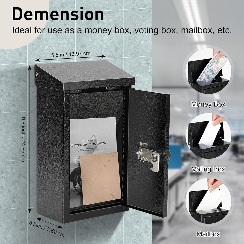 xydled Wall-Mounted Key Drop Box with Combination Lock, Lock