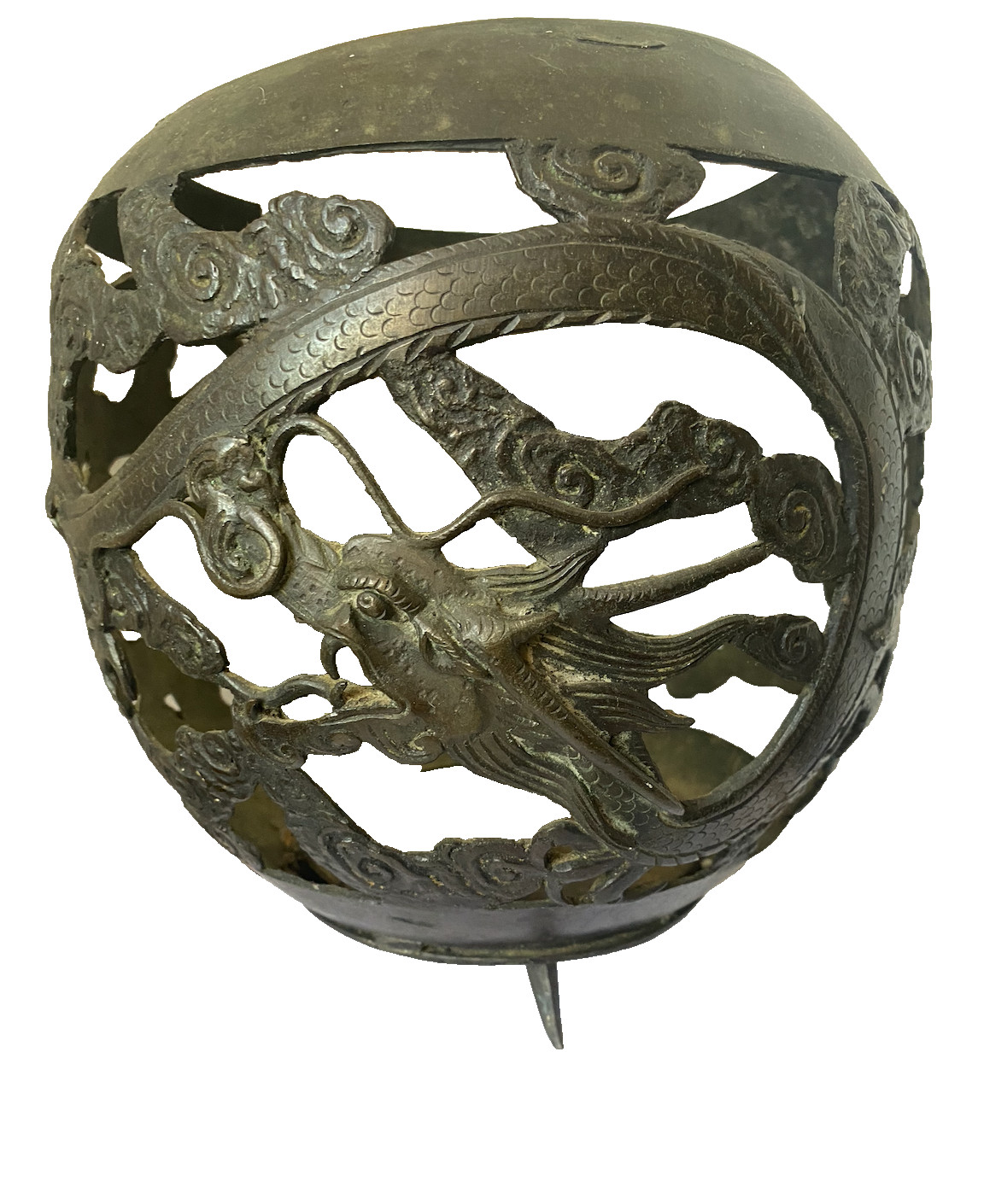 Antique Chinese Qing Dynasty Openwork Bronze with Dragon & Clouds 9” 4lbs c.1900