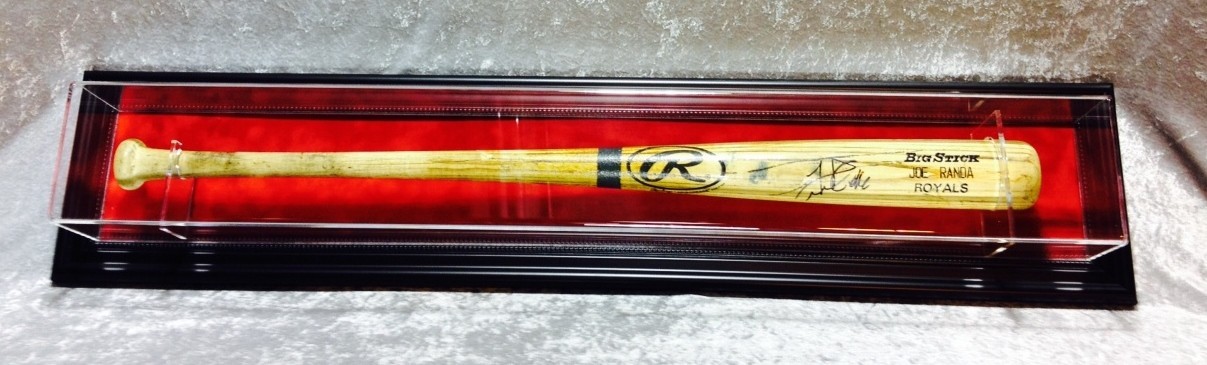 Premium Wall Mount Baseball Bat Display Case,Black frame with red background