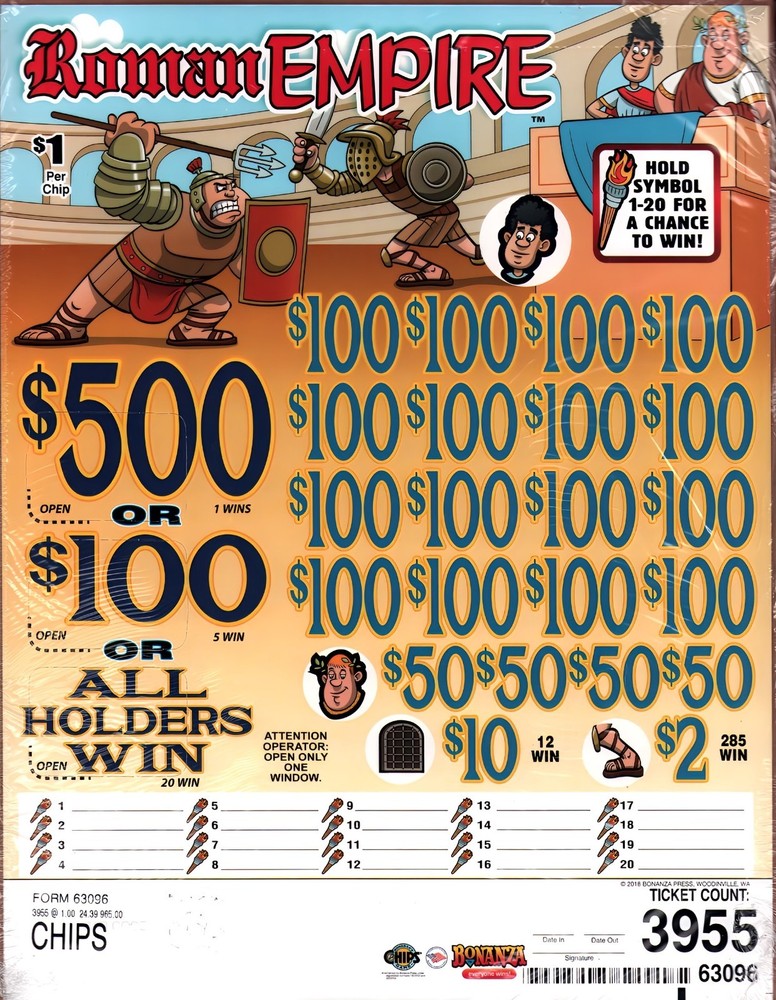 Pull Tab Tickets - Chips - Game - Holder - Roman Empire - 3,955 ct