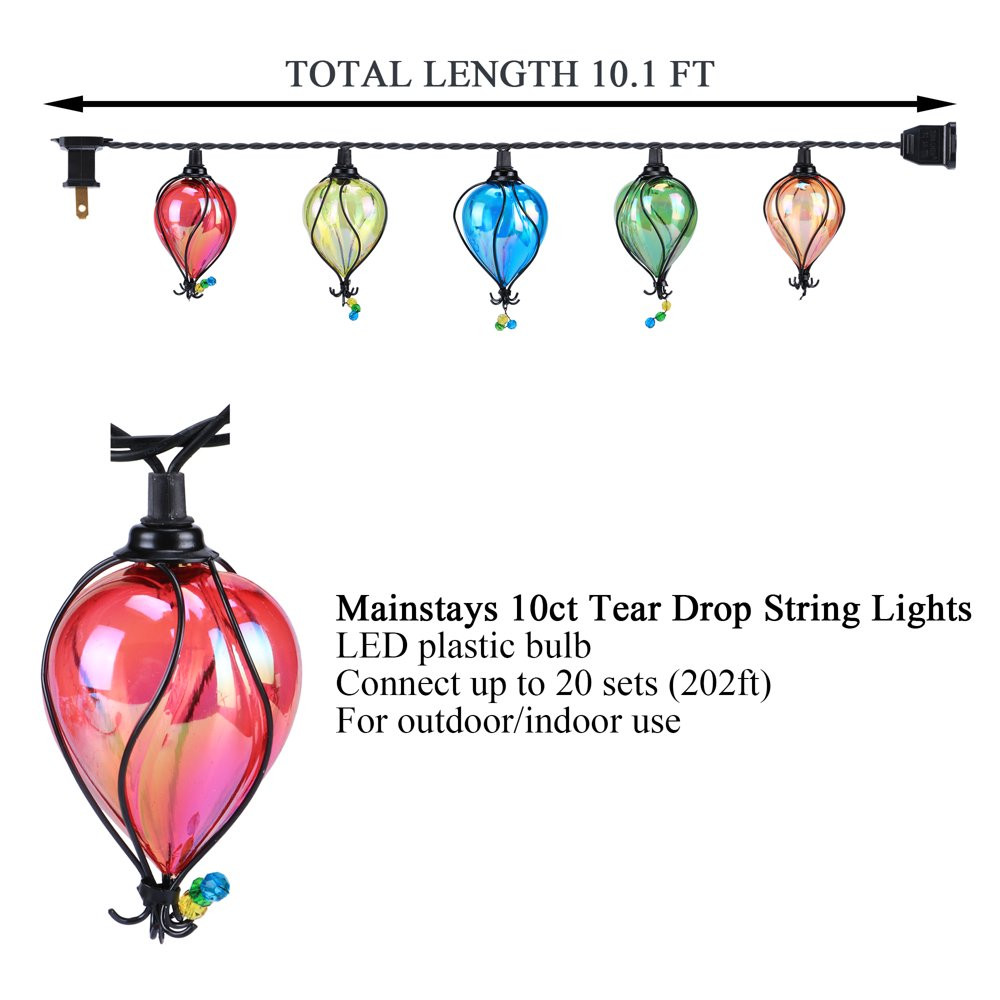 Shatterproof Multicolor Balloon Shape Tear Drop Outdoor String Lights 10-Count