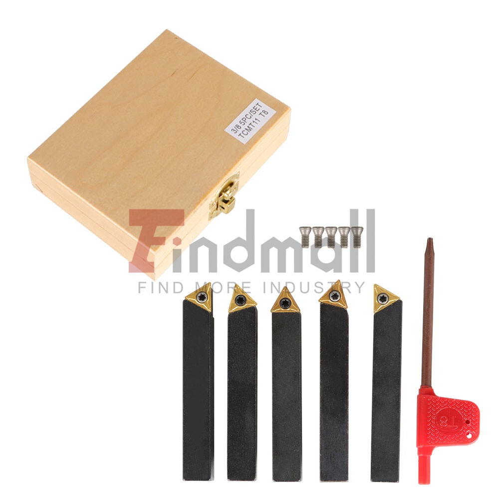 5Pcs 3/8" Lathe Indexable Carbide Insert + Turning Tooling Bit Holder Set