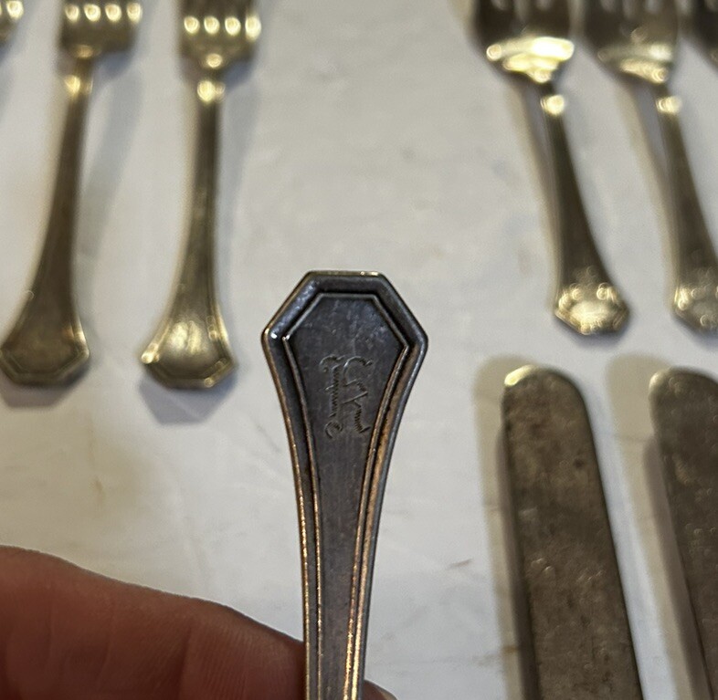 22 pc VTG Reed & Barton Pat Applied For Silverplate Monogrammed Handle Flatware