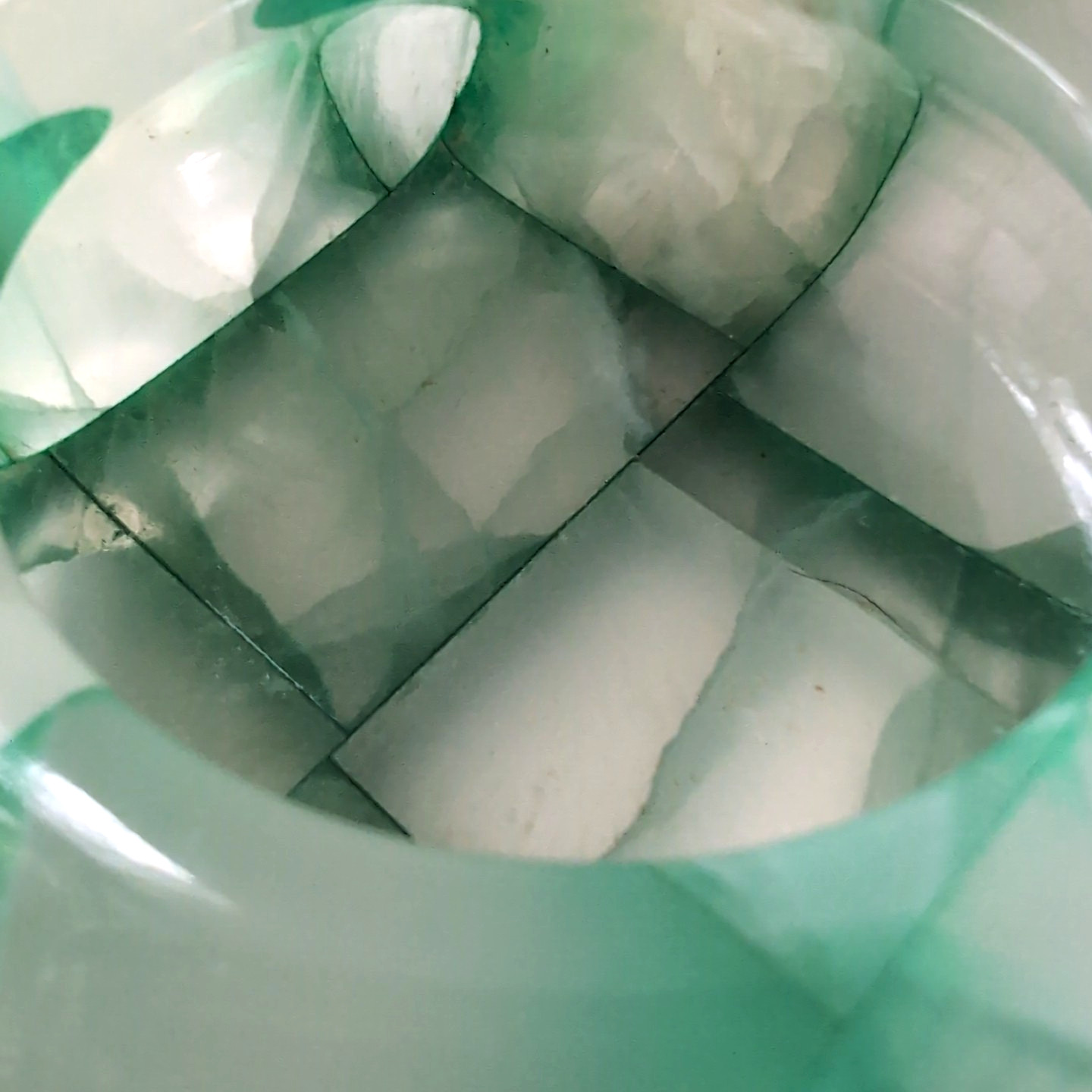 Vintage Carved Green Onyx Stone Ashtray MCM Heavy Trinket Made Italy Checkered