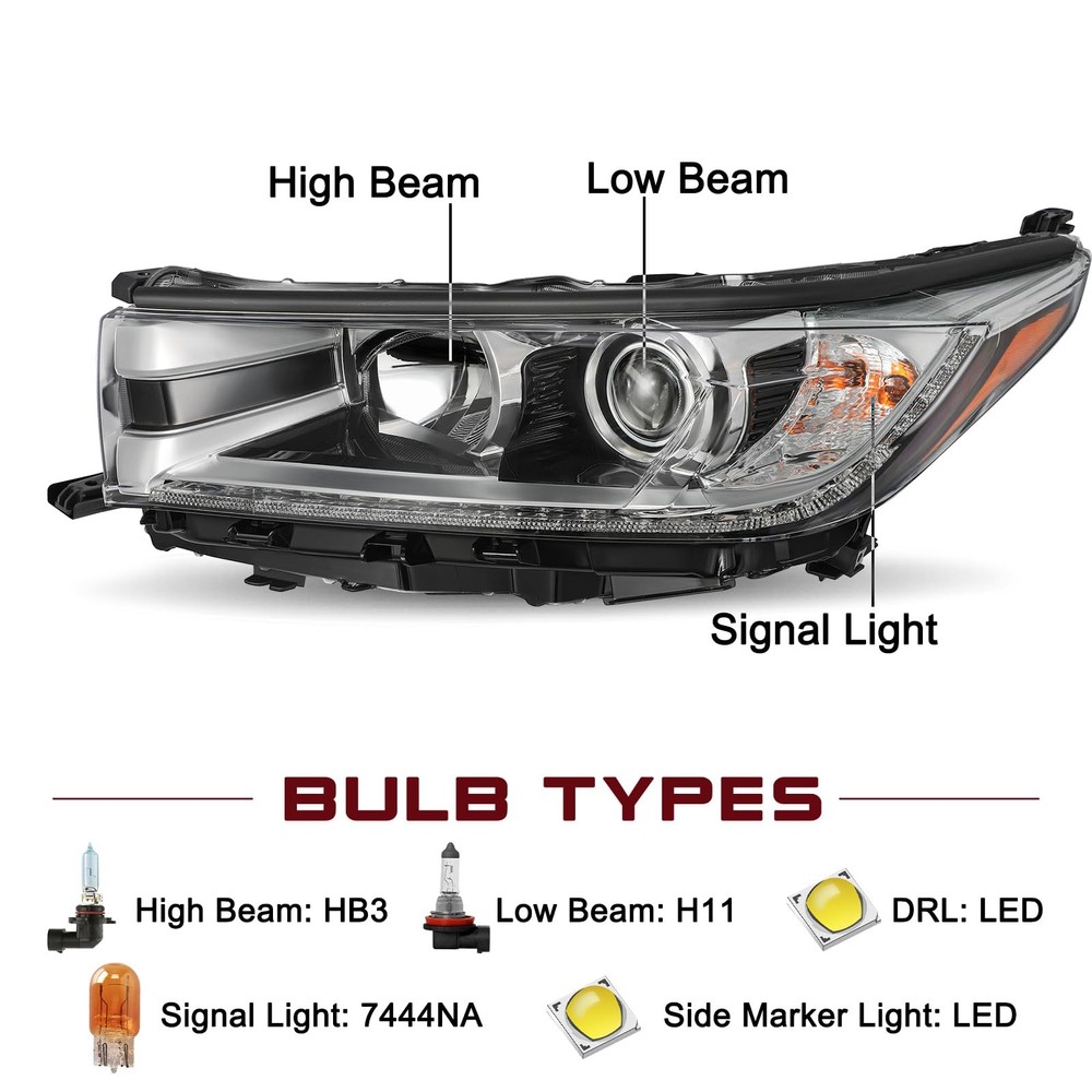 2017-2019 Toyota Highlander SE Headlight Replacement LED DRL Left Driver Side