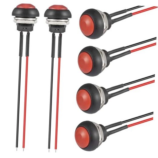 12MM Momentary Push Button Switch ON Off Round Mini Waterproof Push 6Pcs Red