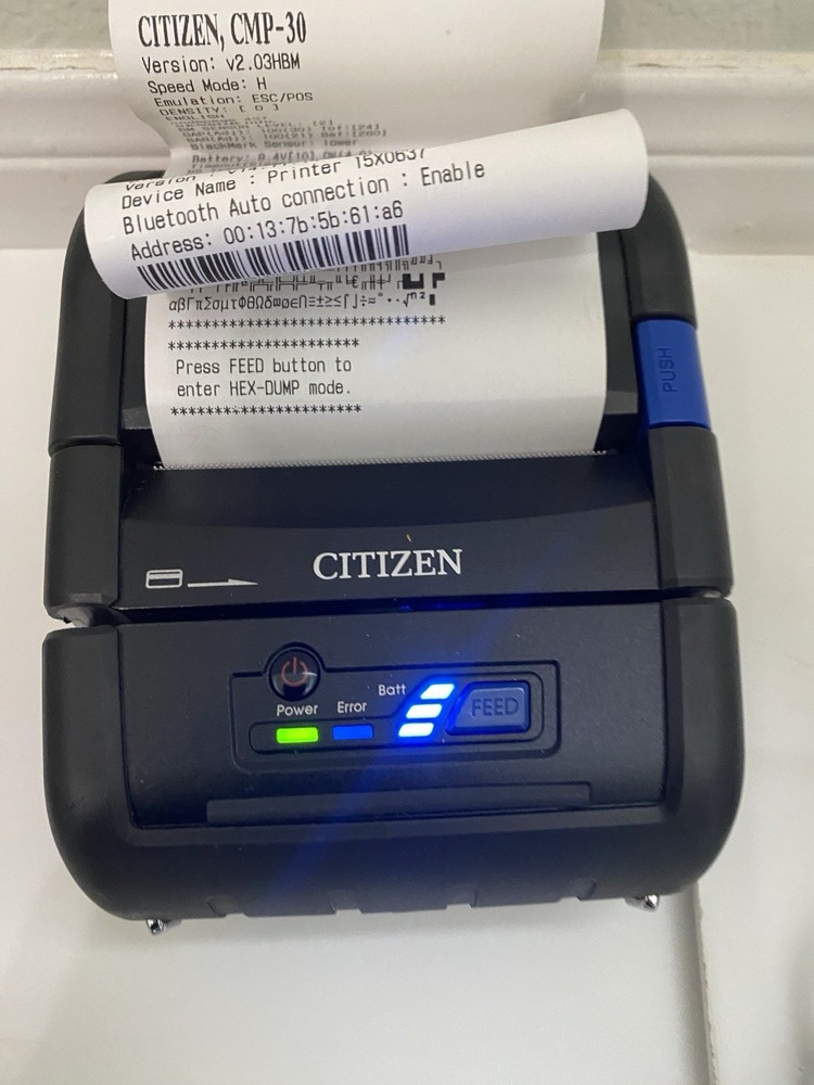 Citizen CMP-30BT 30BTIUM Bluetooth Mobile Receipt Barcode Printer