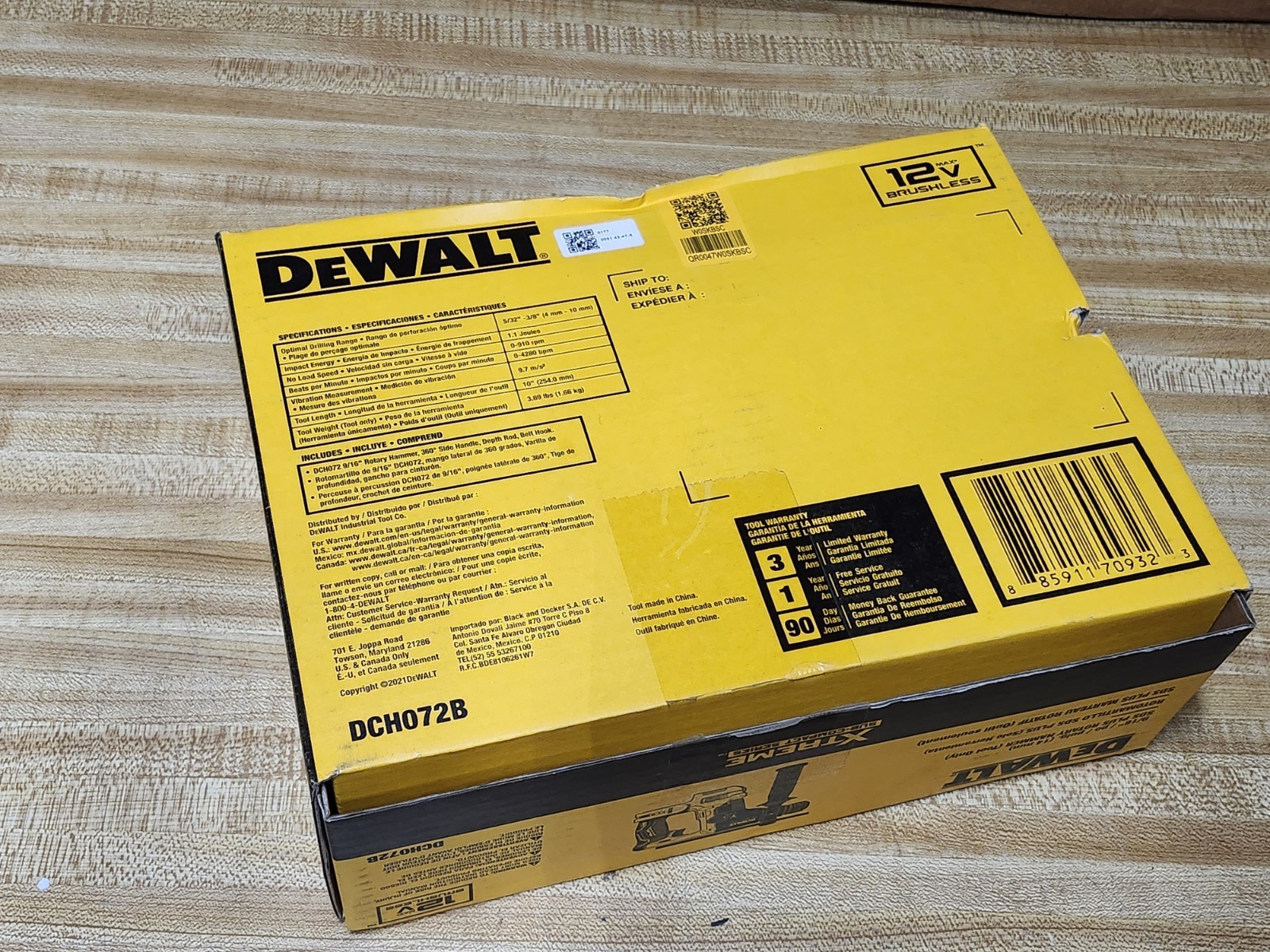 DeWalt DCH072B 12v Brushless 9/16" SDS Plus Rotary Hammer (Tool Only)
