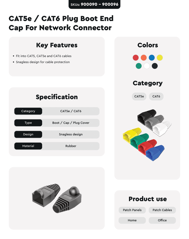 Cat5e Cat5 Cat6 RJ45 Boot End Cap Gray Connector Modular Head Plug Cable Lot