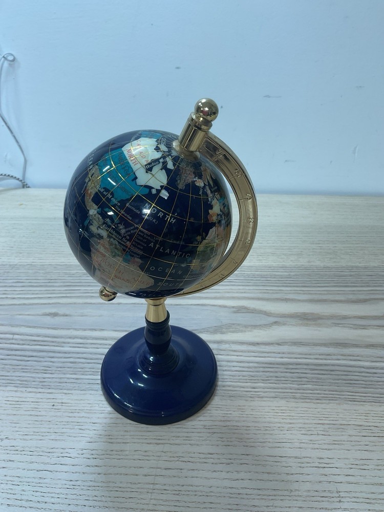 Blue Lapis World Map Globe Tabletop Decor Office Business
