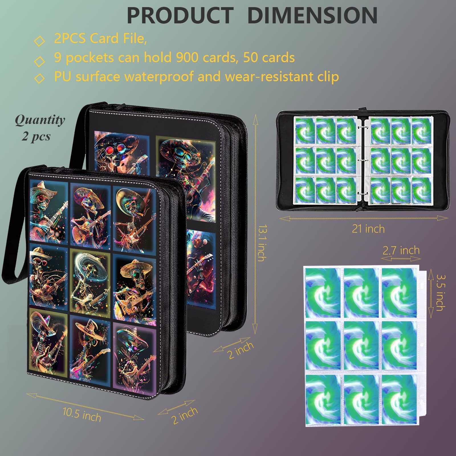 Alien B 2 Pack 9-Pocket Trading Card Binder 50 Sleeves Waterproof 900 Cards