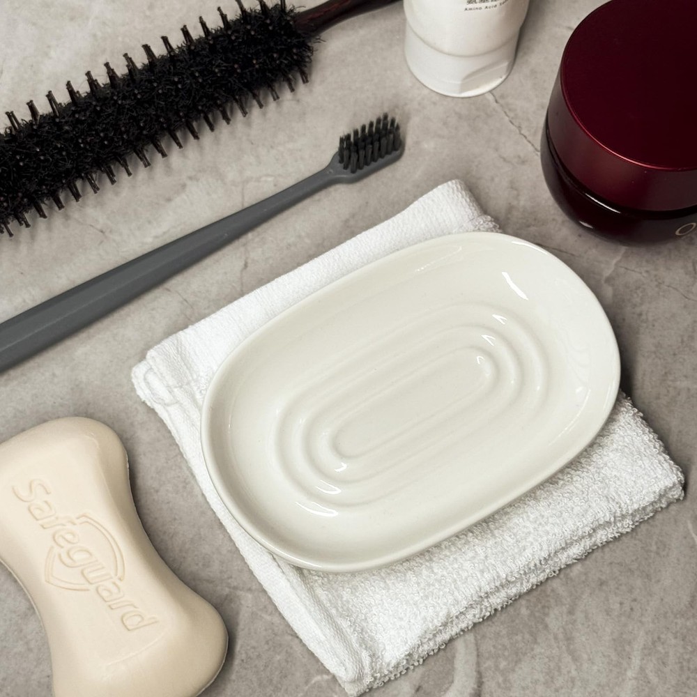 Soap Dish, Ceramic Dish with Marble PatternShower, Saver Tray White