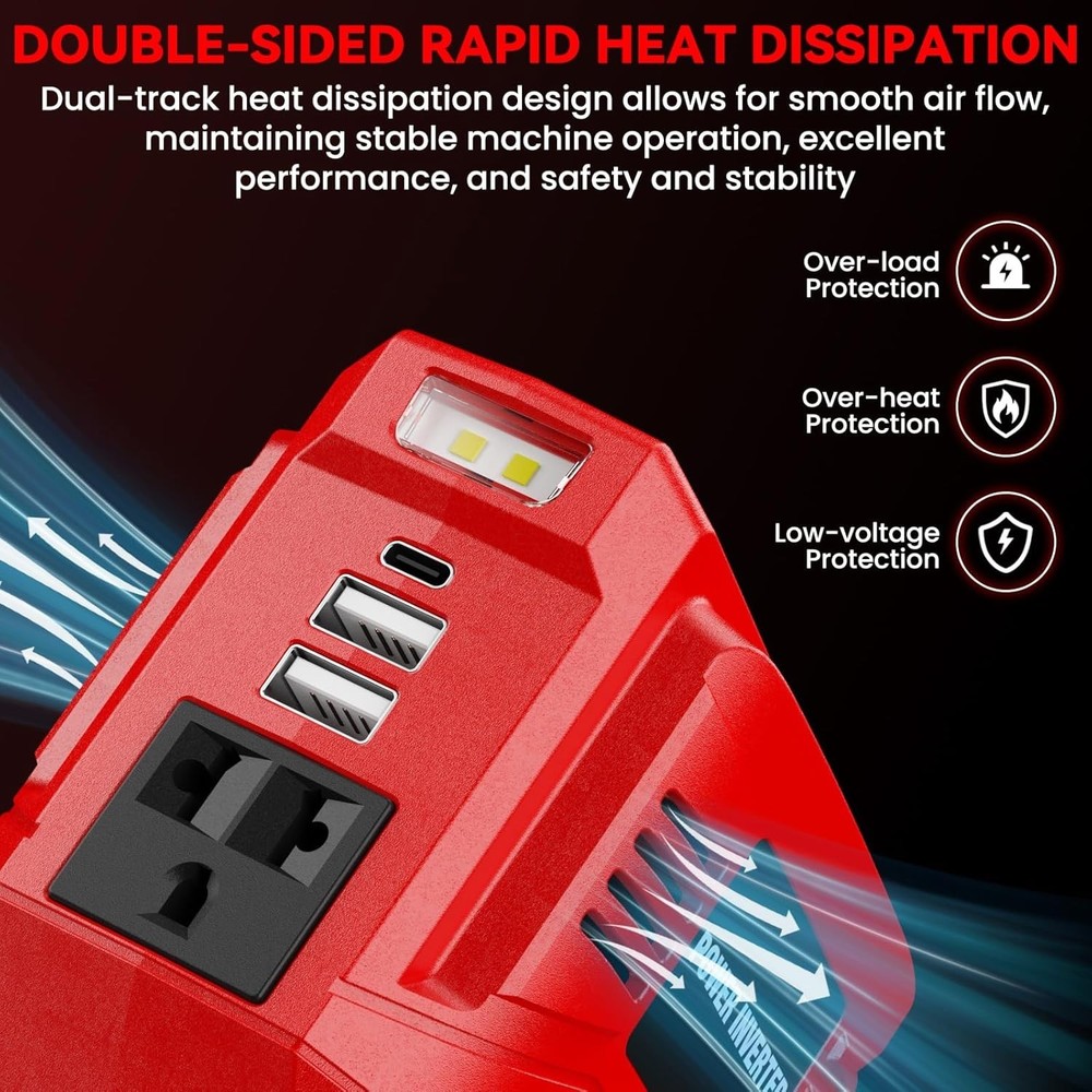 Multifunctional 200W Portable Power Inverter for Camping, LED & Fast Charge