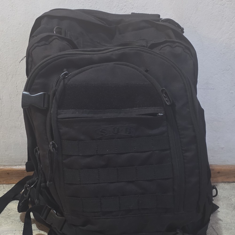 S.O.C Black Tactical Backpack MOLLE Webbing External Pockets Adjustable Straps