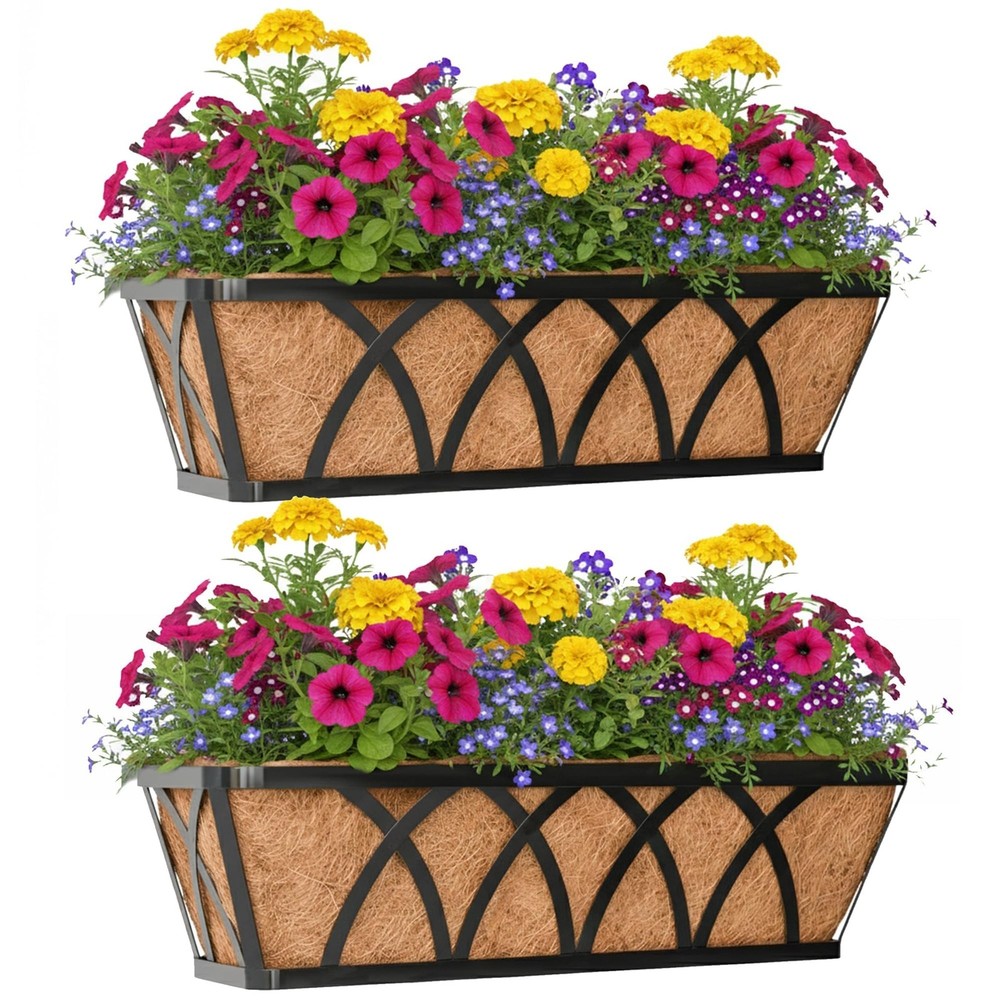 Window Deck Railing Planters Boxes with Coconut Liner, The Bottom Flat Window...