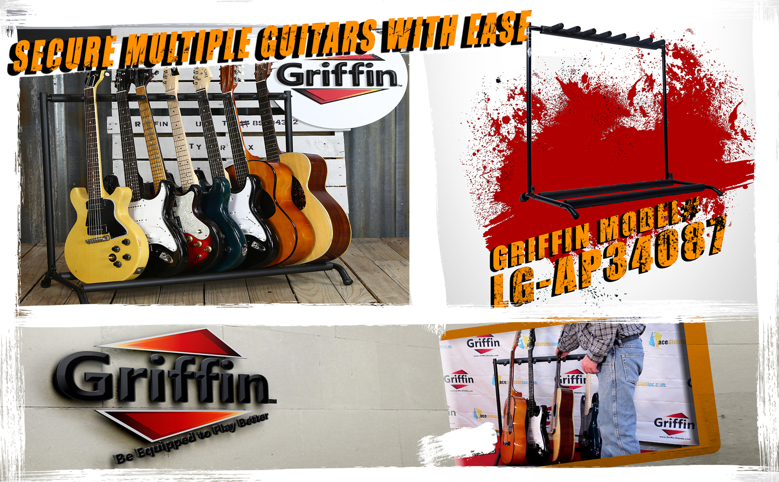 GRIFFIN 7 Guitar Rack Stand Storage - Multiple Support Floor Bass Holder Mount