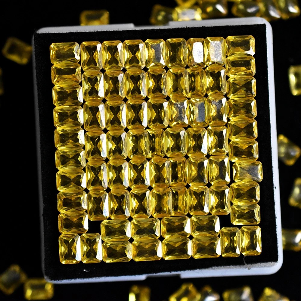 Natural Yellow Sapphire 50 Pcs Emerald Cut Certified Rare Loose Gemstone Lot