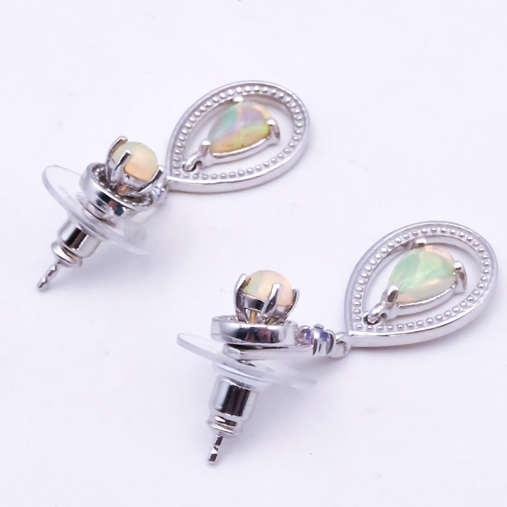 Platinum Over Sterling Silver 925 Opal Convertable Drop Dangle 1.25" Earrings