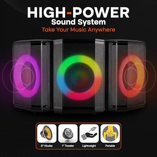 Portable Bluetooth with 8" Inch Woofer, TWS Function, Mic Input, Speaker