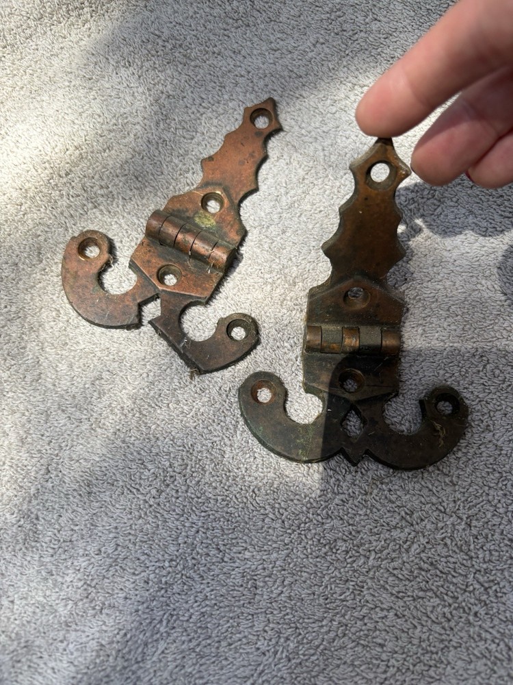 Antique Vintage Hardware Solid Brass Strap Hinges Latch Fancy Ornate Ice Box