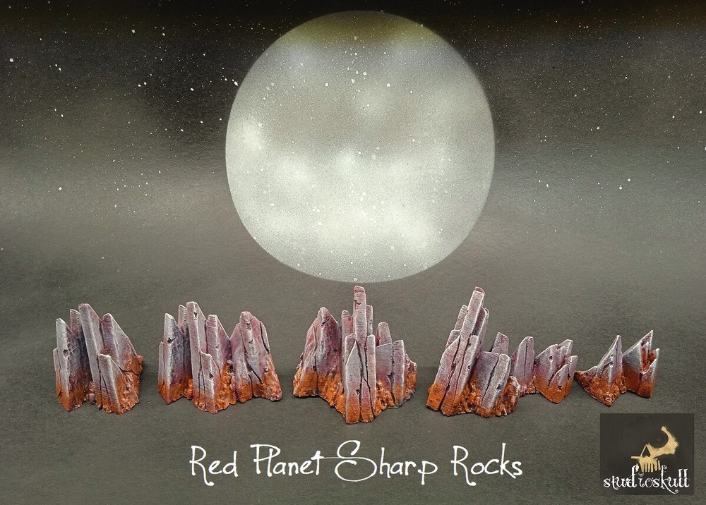 TERRAIN SCENERY RED PLANET SHARP ROCKS 5 PCS PAINTED WARHAMMER 40K