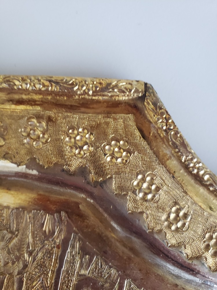 Handcrafted Middle Eastern Serving Tray. Ancient Vartan Embossed Gilded Plateau