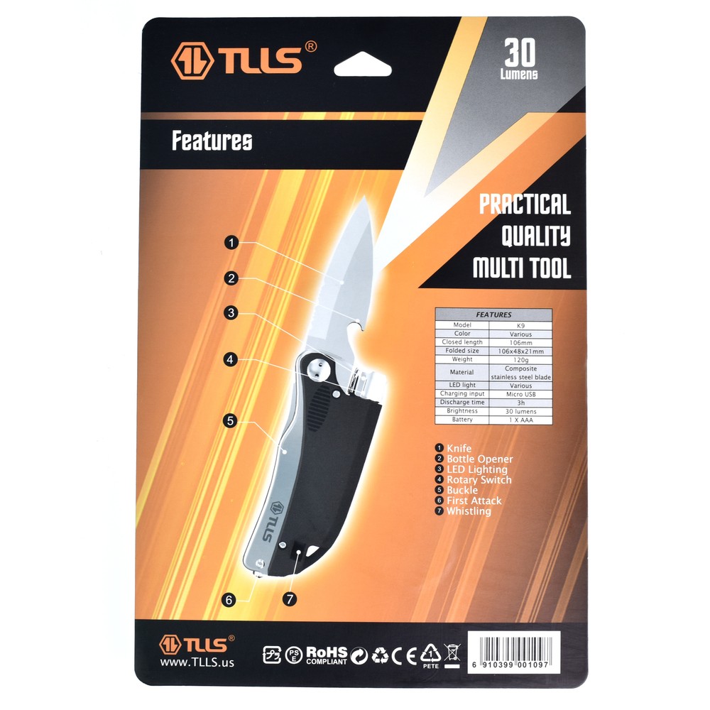 7 in 1 Multi Function EDC Tools Knife LED Light Whistling First Attack Opener