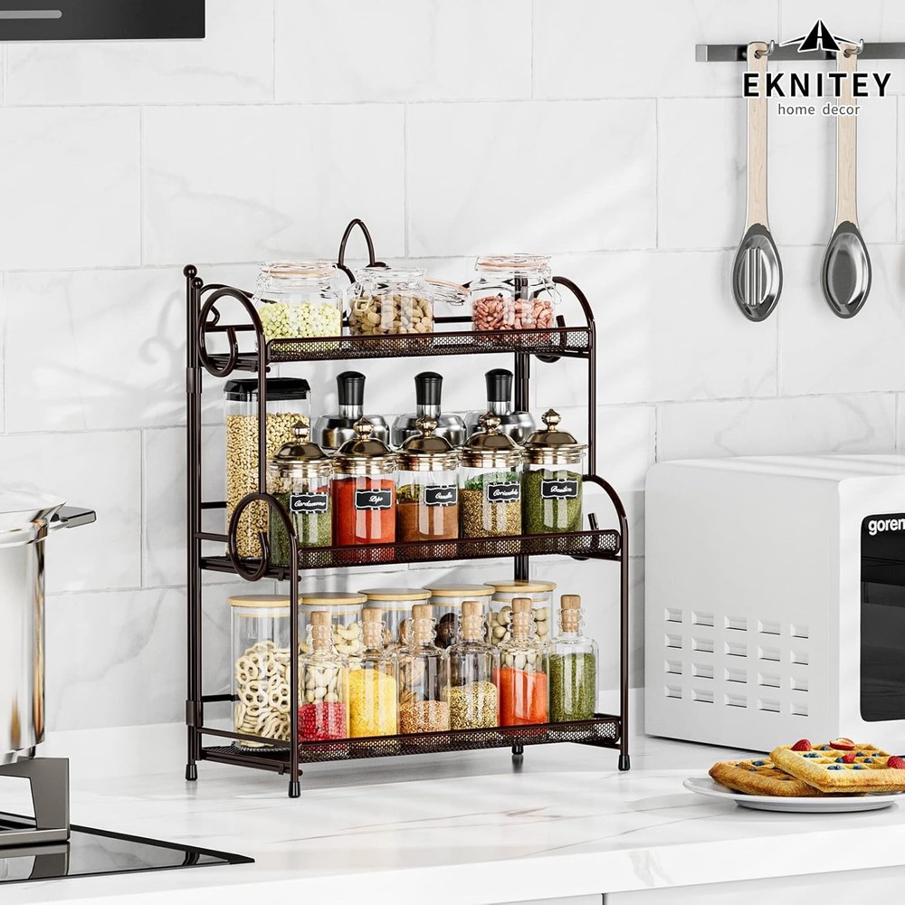 Bathroom storage rack countertop - Makeup table storage rack Brown