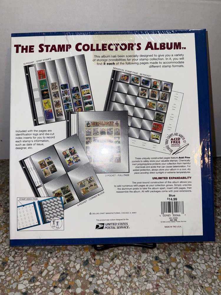 USPS Stamp Collector's Album 1998 Blue (Acid Free) Unlimited Expandability. NEW