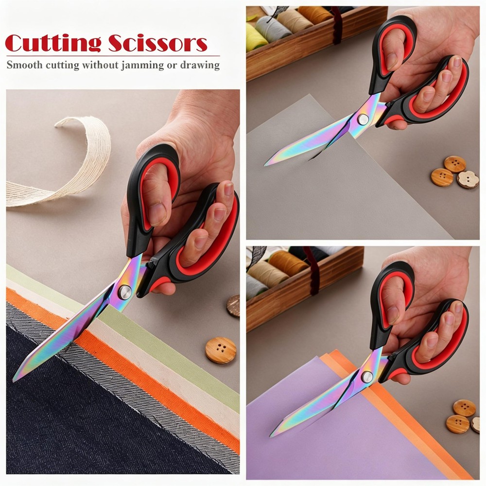 Scissors Multi-Purpose, 9.5" Sharp Sewing Scissors, Professional Heavy Red