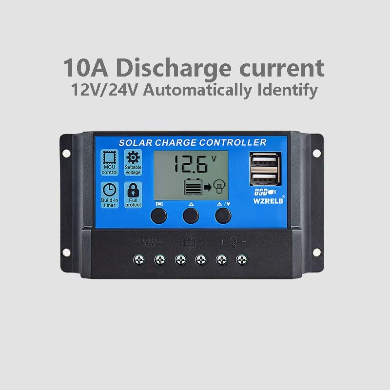 PWM Solar Panel Battery Charge LCD Controller 10A 12V/24VAuto Regulator Dual USB