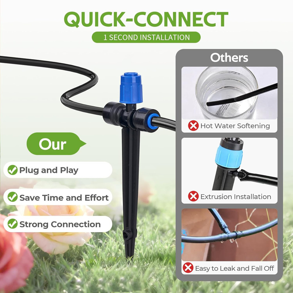 50FT Quick Connect Garden Watering System with Adjustable Vortex Drippers, Savin