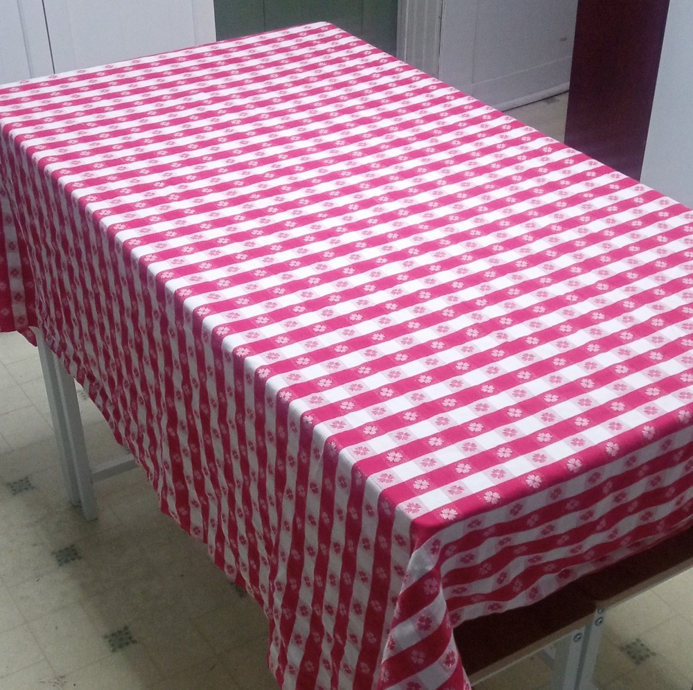 Pink White Check Plaid Rectangular Cloth Tablecloth Classic Style