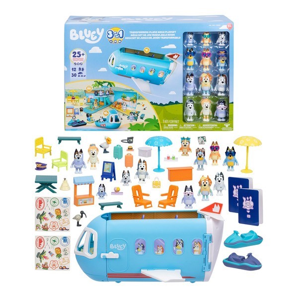 Bluey 3-IN-1 Transforming Airplane Plane Mega Playset Mini Figures 42 Pieces