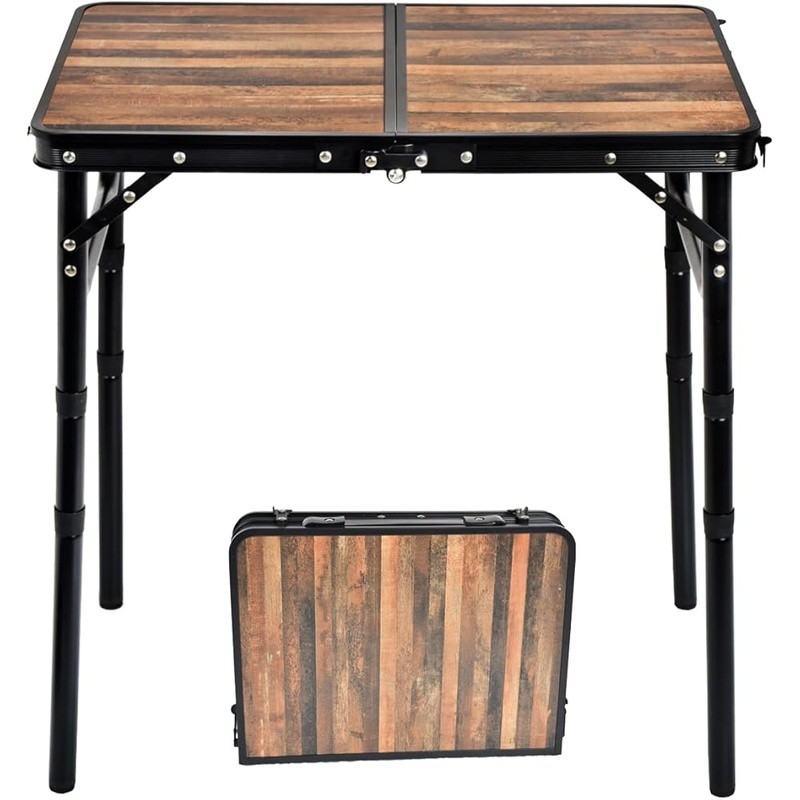 Folding Camping Table Portable Adjustable Height Easy Setup W/ Storage Hooks New
