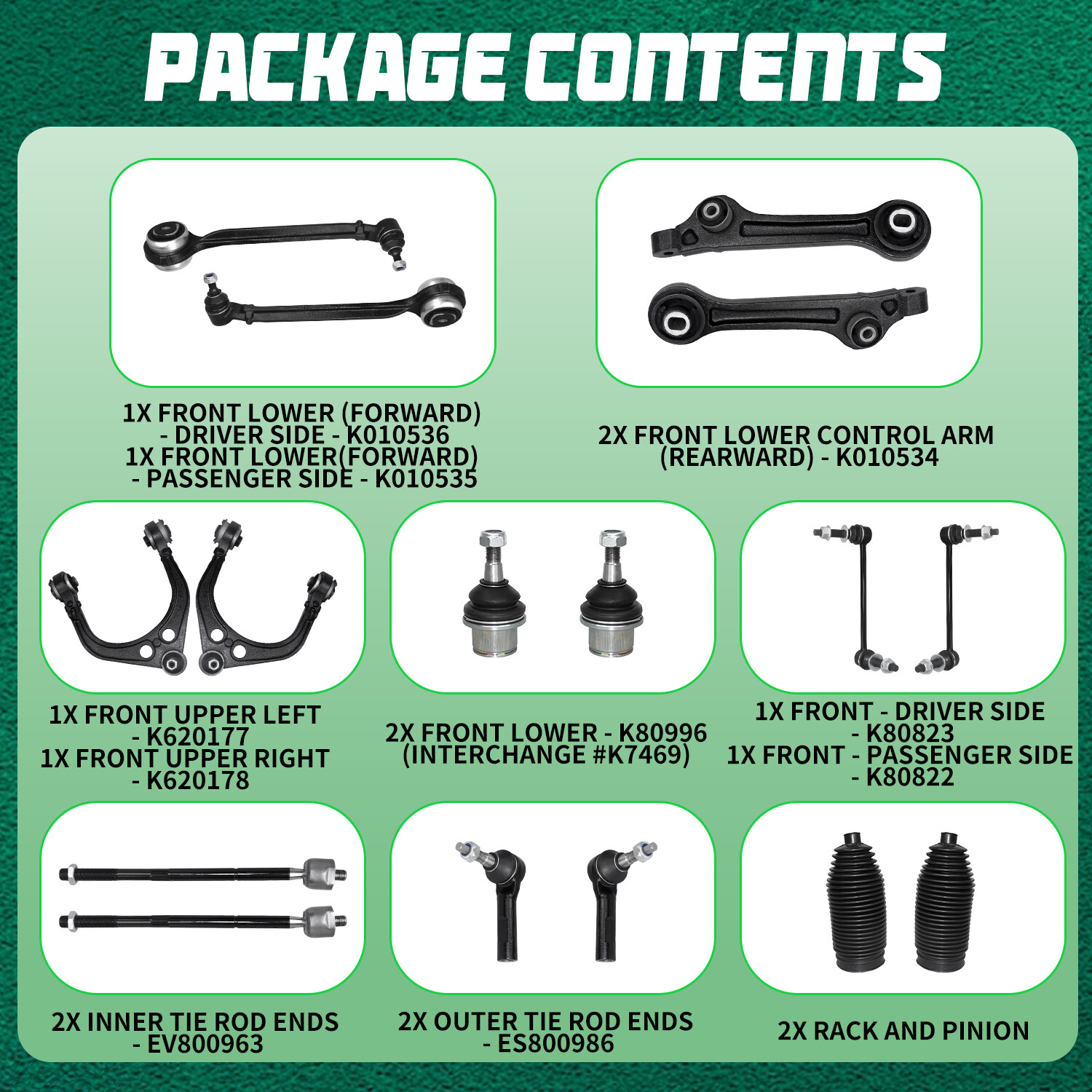 16Pc Suspension Control Arm TieRod for 2011-2019 Challenger Charger Chrysler 300