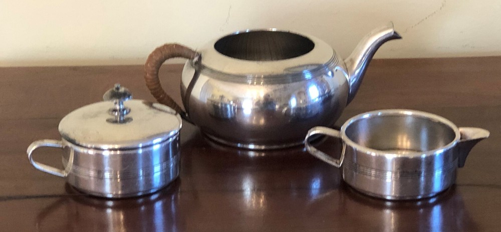 Unique Antique 4 Piece Apollo SIlverplate Stackable Tea Set Teapot Sugar Creamer