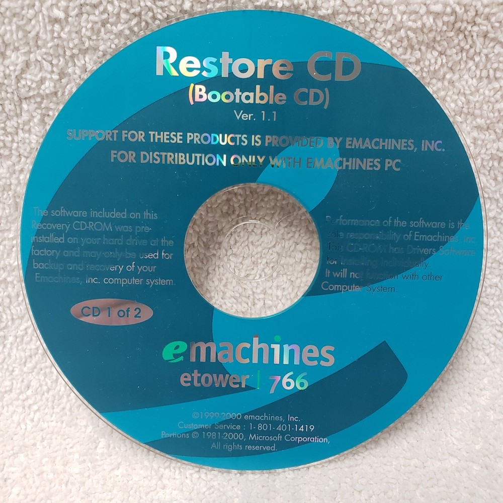 eMachines Etower 766 Restore CD Version 1.1 Complete 2 Disc Set