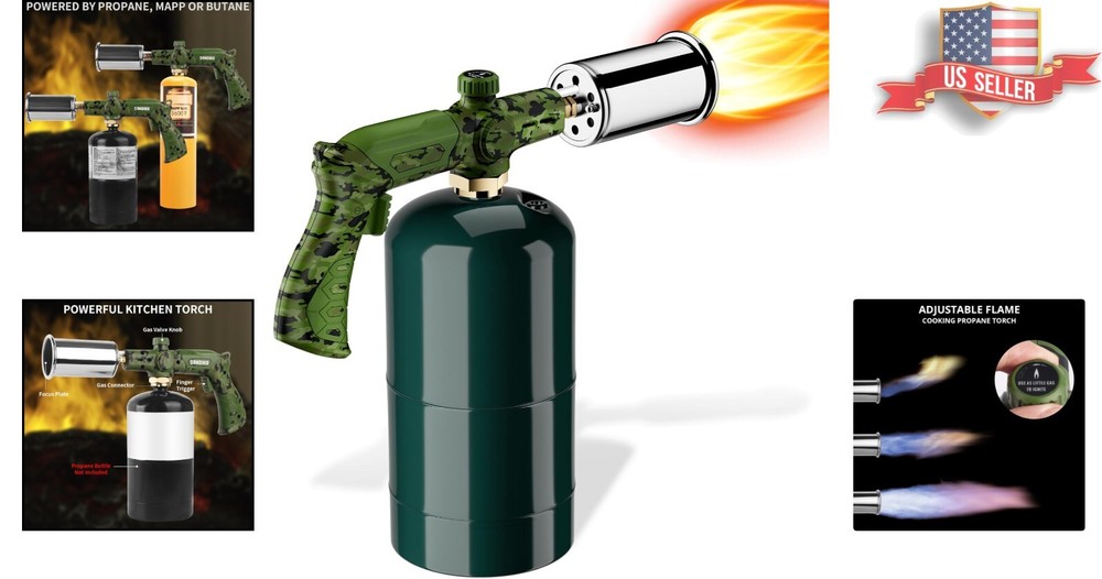 Compact Camouflage Cooking Torch - Adjustable Flame for Maximum Precision