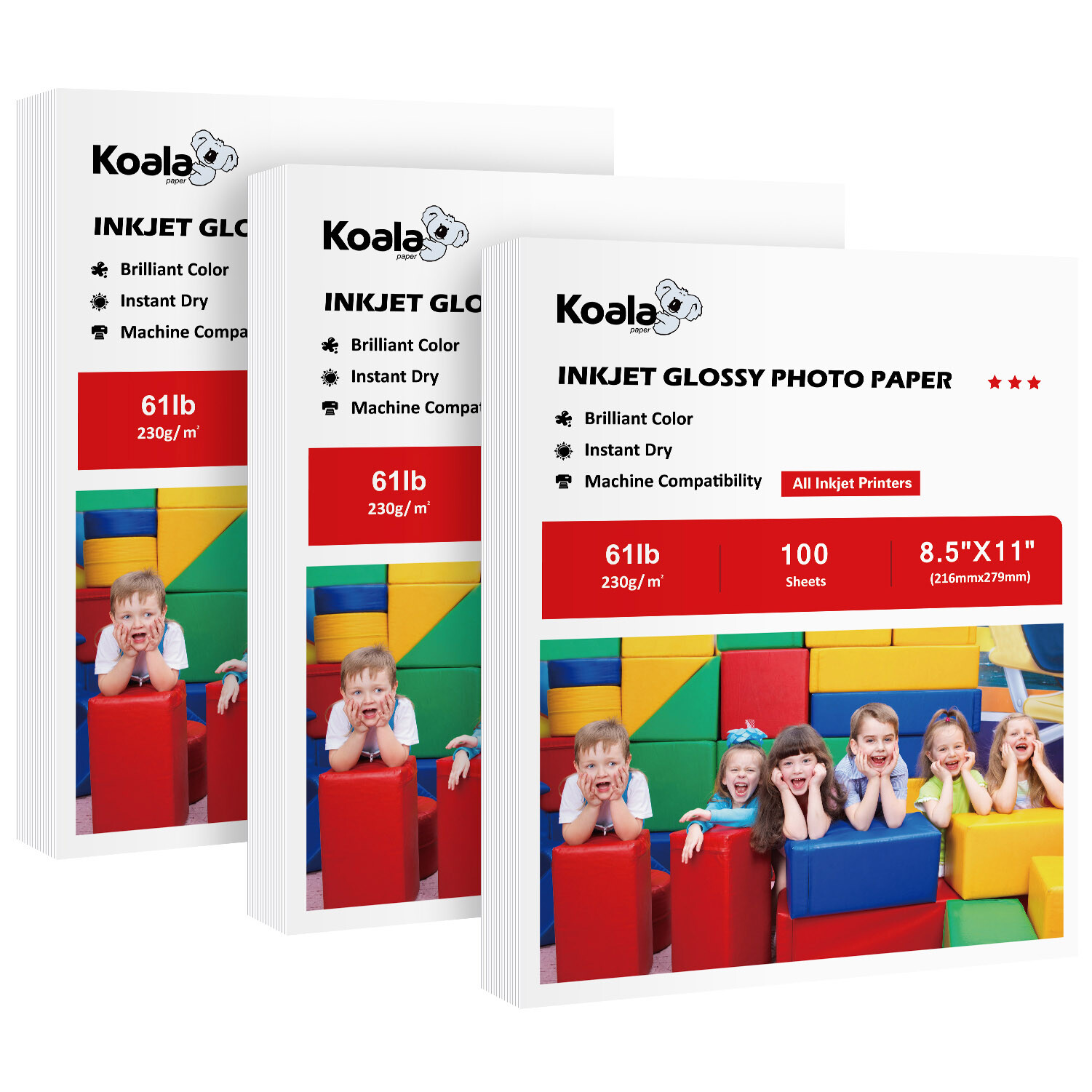 300 Sheets Koala Premium Glossy Photo Paper 8.5x11 61lb Thick for Inkjet Printer