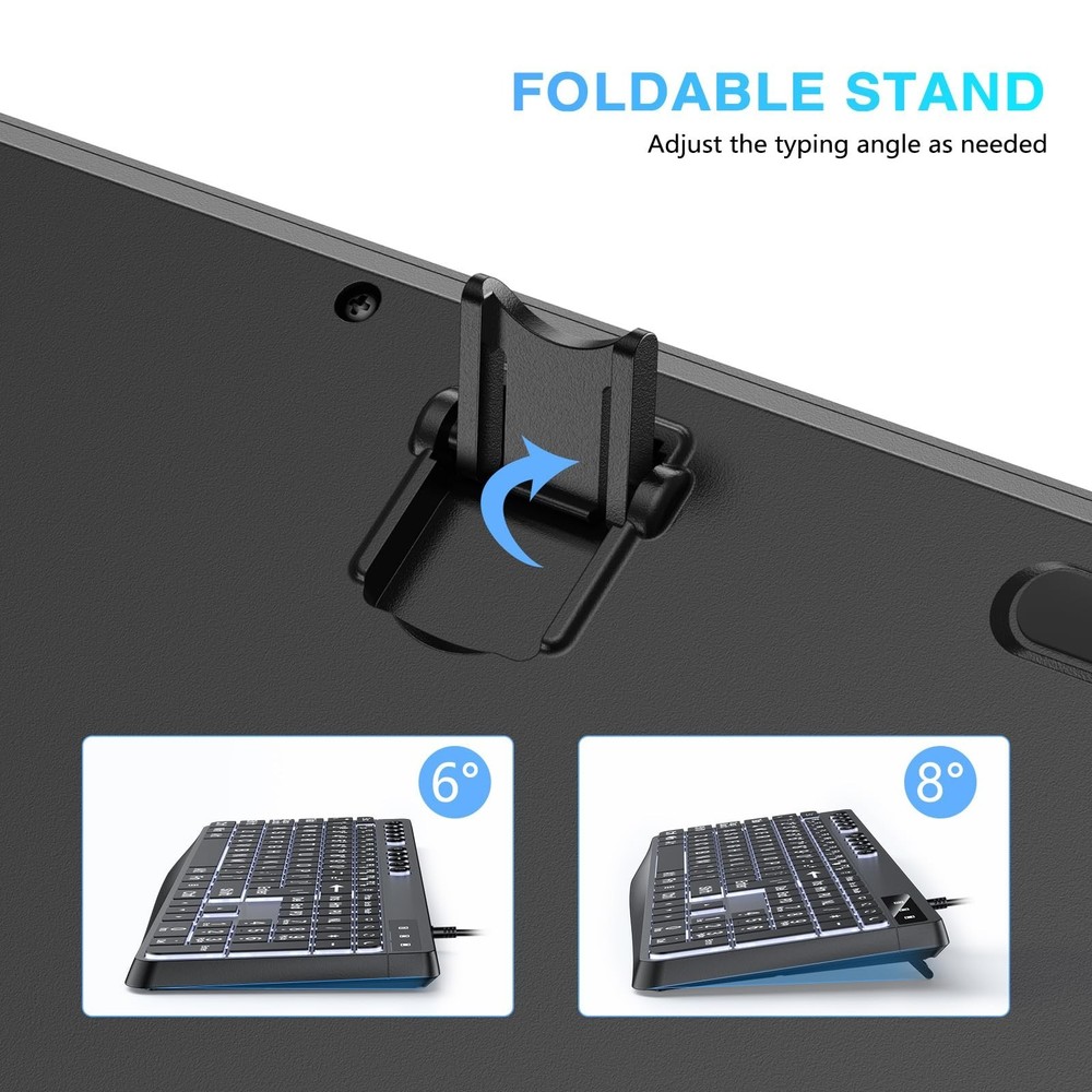 OMOTON Large Print Backlit Keyboard with Type-C and USB A Dual Interface, Wir...