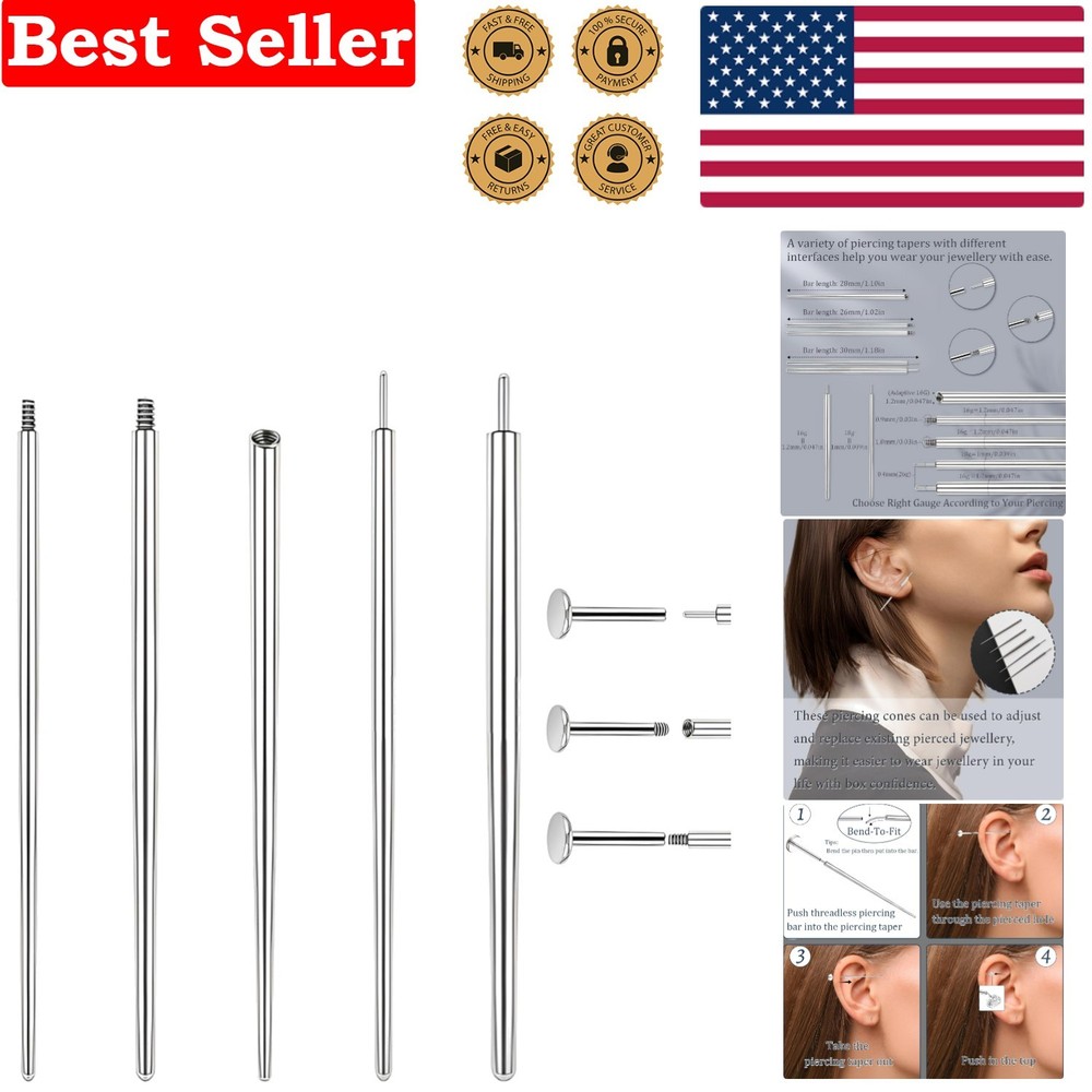 Safe and Easy Piercing Kit with Threadless Tools for Ear, Nose, Lip, Eyebrow