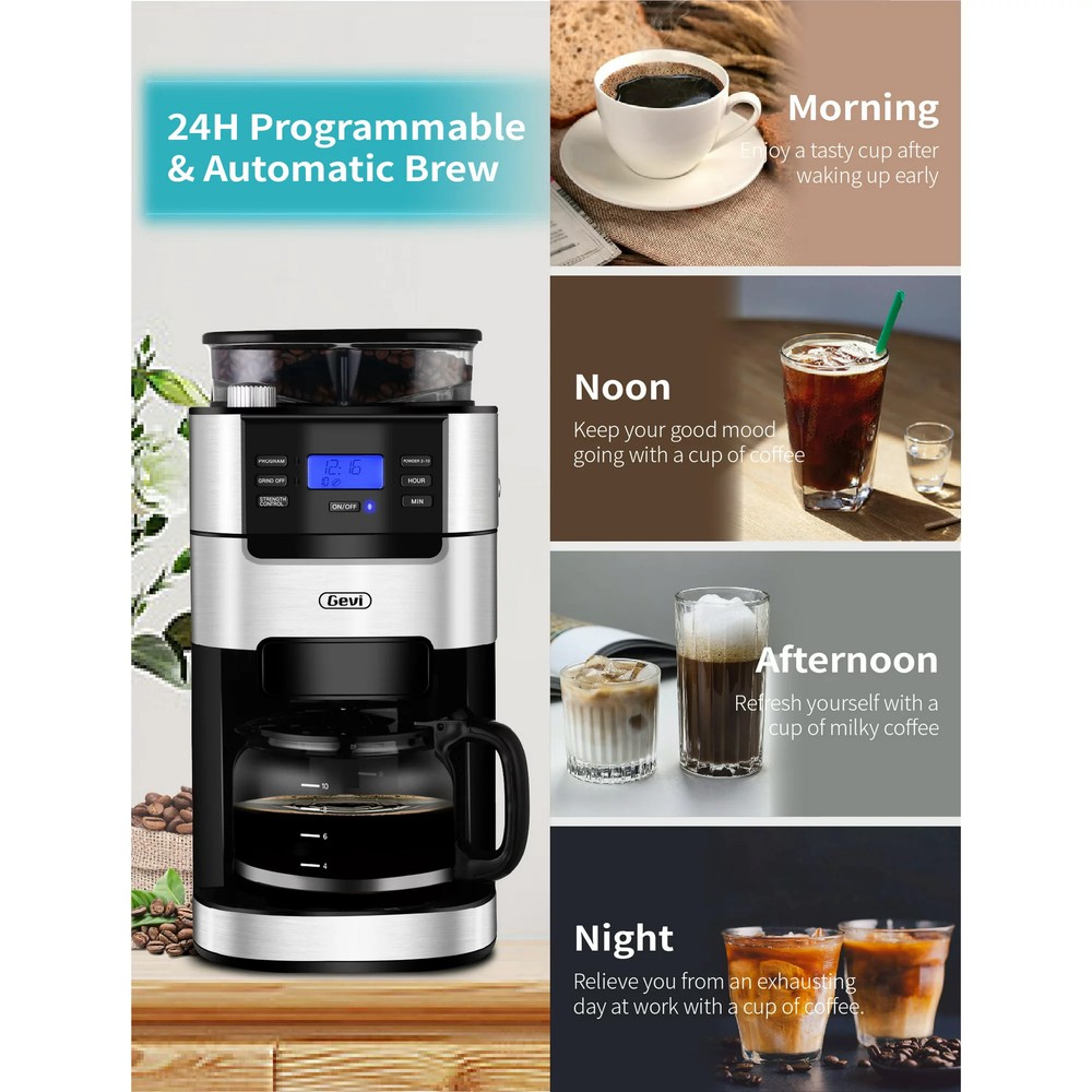Gevi GECMA025AK-U 10-Cup Programmable Grind and Brew Coffee Maker