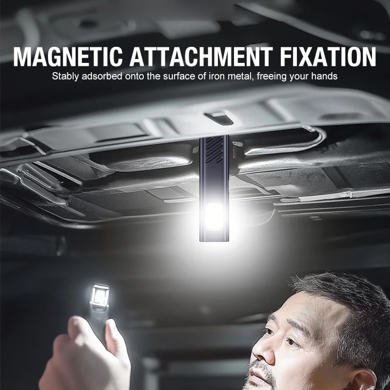 Magnetic EDC Flashlight 550LM Mini USB-C Work Light with Cap Clip & Warning LED.