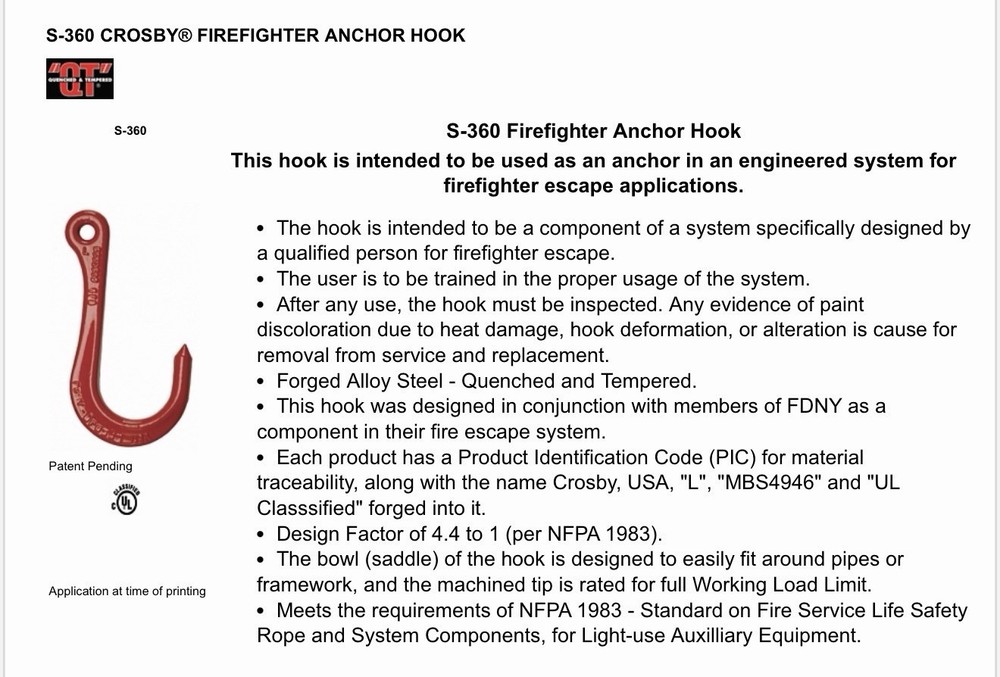 Crosby Firefighter Anchor Hook Model: S-360