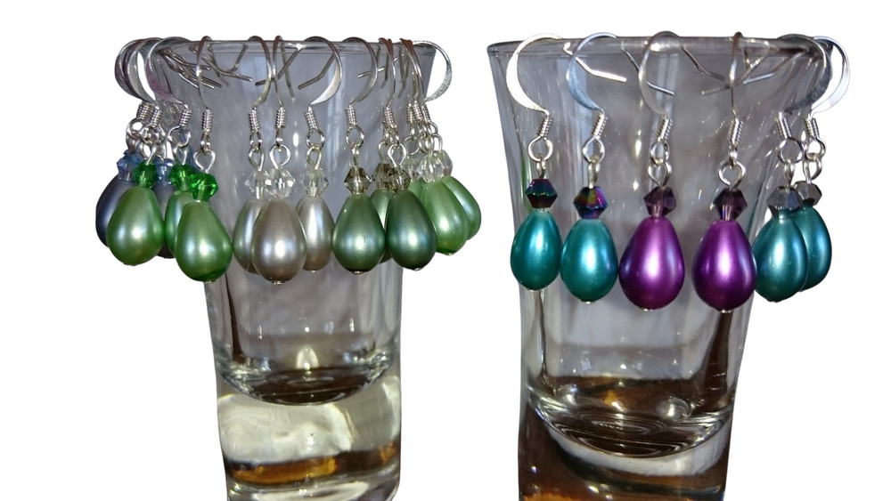 Handmade Small Teardrop Pearl & Crystal Earrings - Assorted Colors